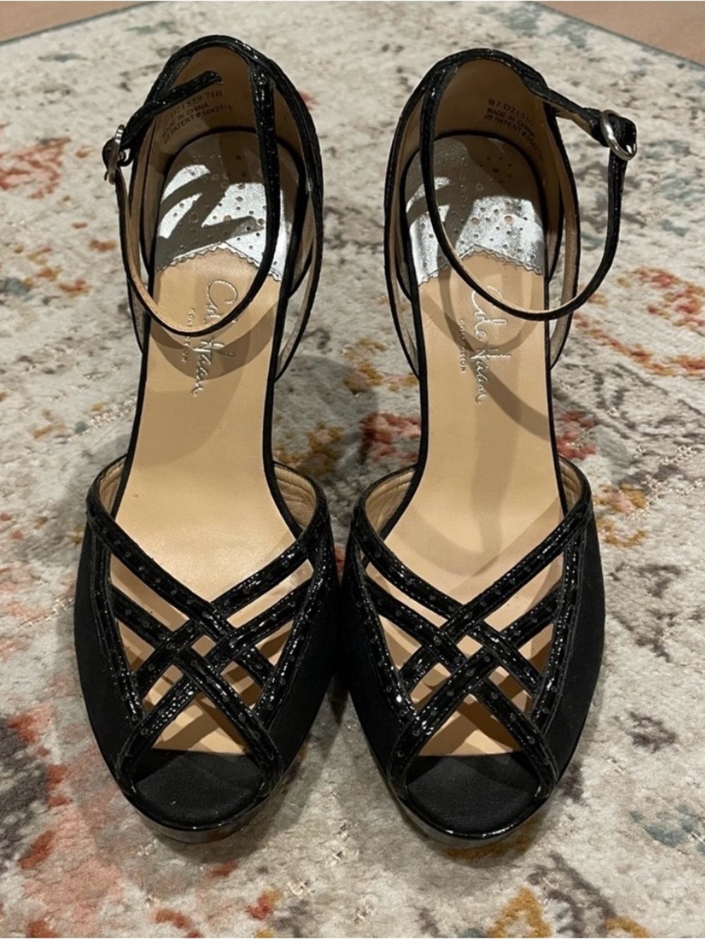 Cole Haan Nike Air Black Patent Crisscross Open-Toe Ankle Strap Heels 3.5"